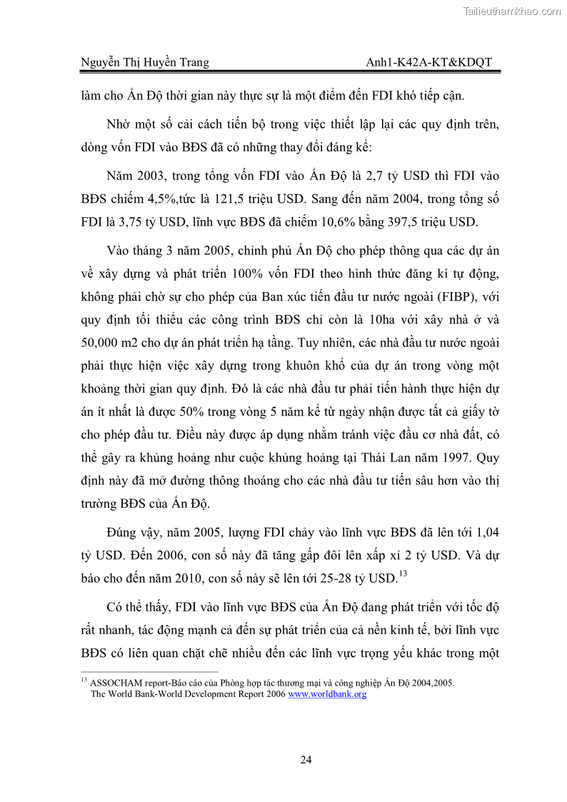 Khóa luận tốt nghiệp Thu hút FDI vào lĩnh vực bất động sản của Việt Nam. Thực trạng và triển vọng trong giai đoạn hội nhập kinh tế quốc tế - 4 Trang 25