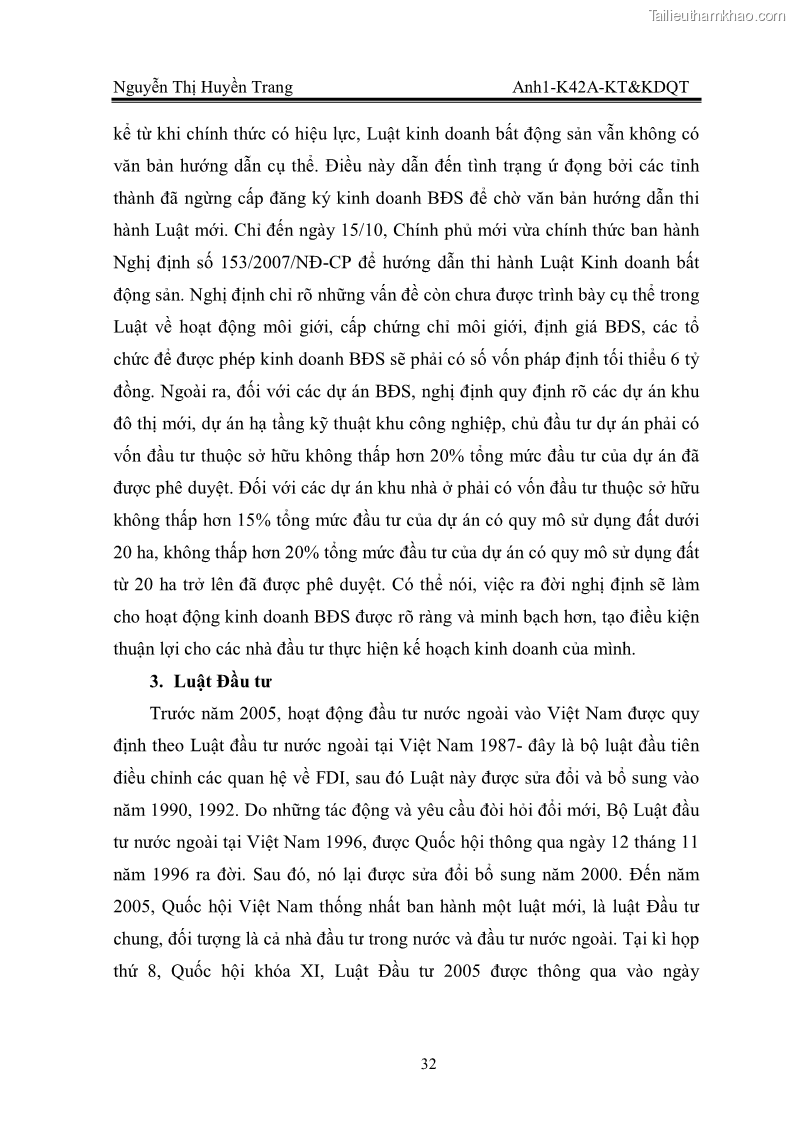 Khóa luận tốt nghiệp Thu hút FDI vào lĩnh vực bất động sản của Việt Nam. Thực trạng và triển vọng trong giai đoạn hội nhập kinh tế quốc tế - 5 Trang 33