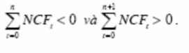 n là số năm để dòng tiền tích lũy của dự án 0 nhưng dòng tiền tích lũy 3