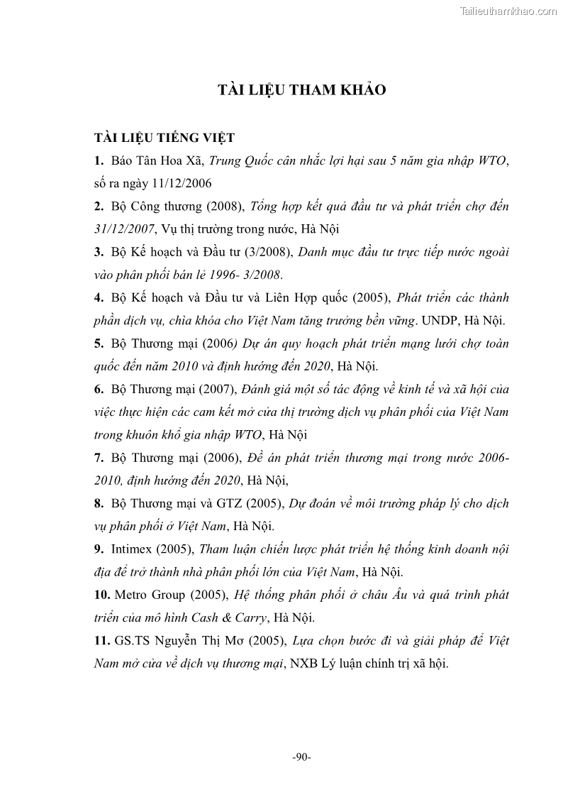 Khóa luận tốt nghiệp Thu hút vốn đầu tư trực tiếp nước ngoài vào ngành dịch vụ phân phối bán lẻ theo lộ trình cam kết WTO - 13 Trang 97