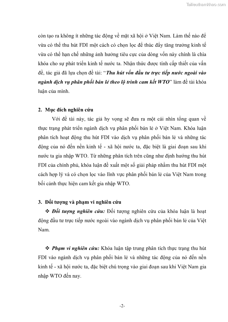 Khóa luận tốt nghiệp Thu hút vốn đầu tư trực tiếp nước ngoài vào ngành dịch vụ phân phối bán lẻ theo lộ trình cam kết WTO - 2 Trang 9