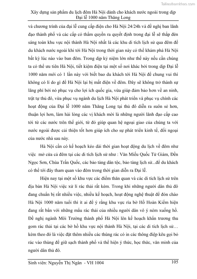 Khóa luận tốt nghiệp Văn hóa du lịch Xây dựng sản phẩm du lịch đêm Hà Nội dành cho khách nước ngoài trong dịp Đại lễ 1000 năm Thăng Long - 14 Trang 105