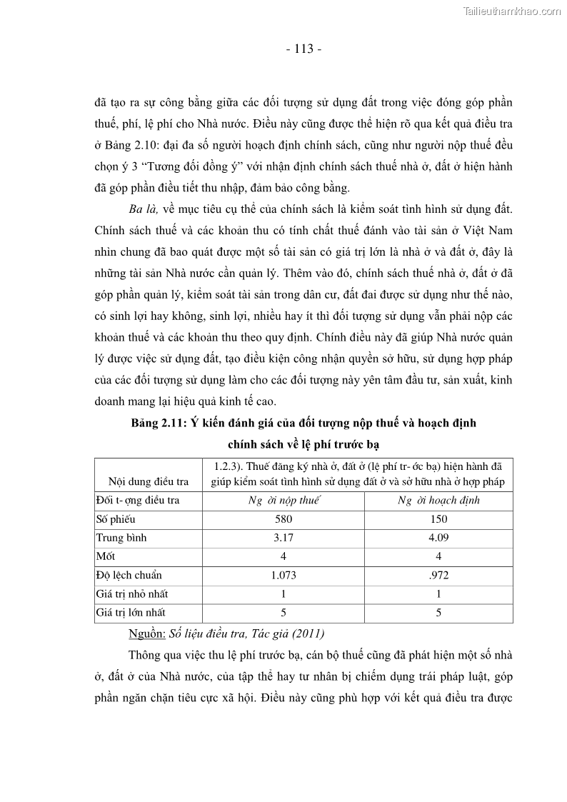 Luận án Tiến sĩ Kinh doanh và quản lý Chính sách thuế nhà ở, đất ở tại Việt Nam - 15 Trang 113