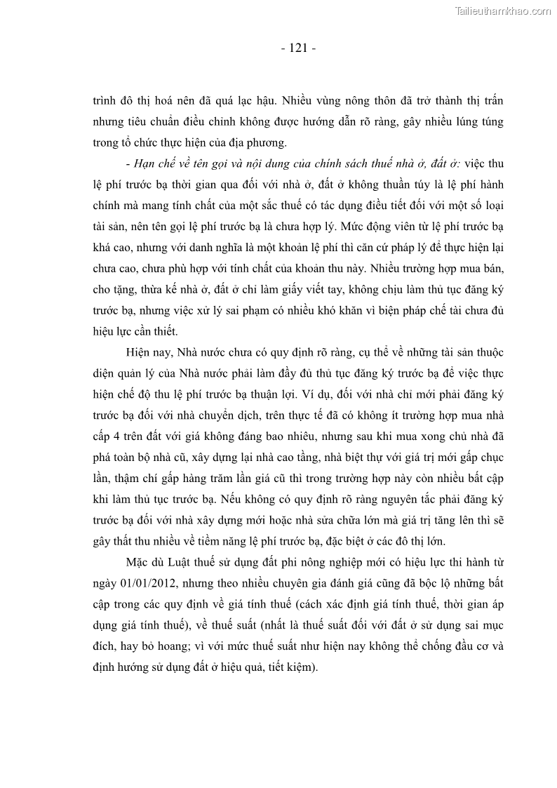 Luận án Tiến sĩ Kinh doanh và quản lý Chính sách thuế nhà ở, đất ở tại Việt Nam - 16 Trang 121