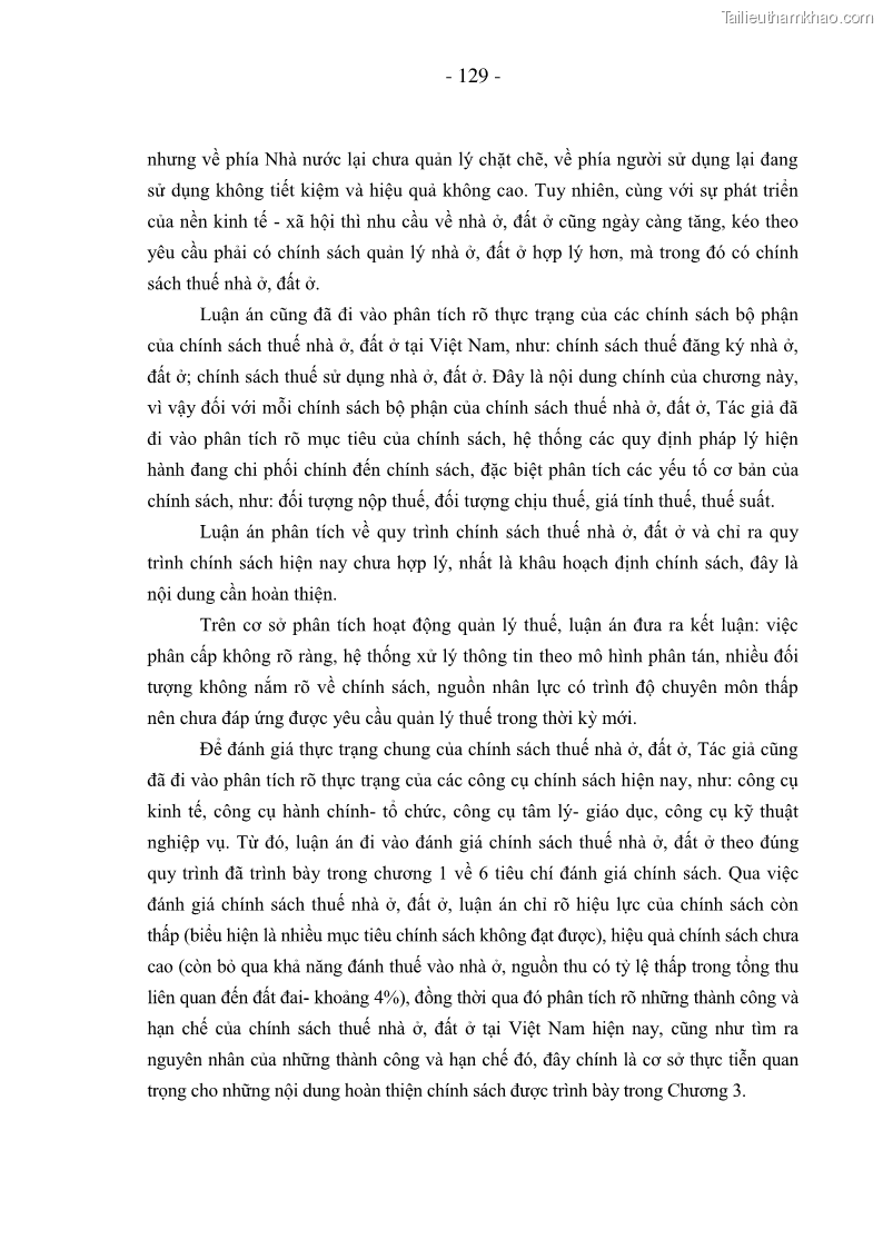 Luận án Tiến sĩ Kinh doanh và quản lý Chính sách thuế nhà ở, đất ở tại Việt Nam - 17 Trang 129