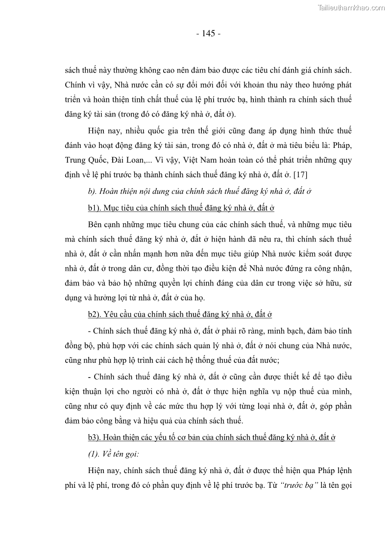Luận án Tiến sĩ Kinh doanh và quản lý Chính sách thuế nhà ở, đất ở tại Việt Nam - 19 Trang 145