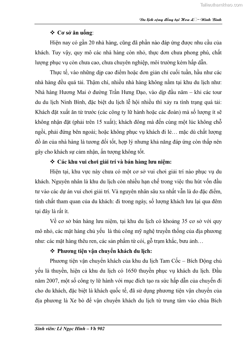 Khóa luận tốt nghiệp Văn hóa du lịch Nghiên cứu hoạt động du lịch cộng đồng tại Hoa Lư - Ninh Bình - 10 Trang 73