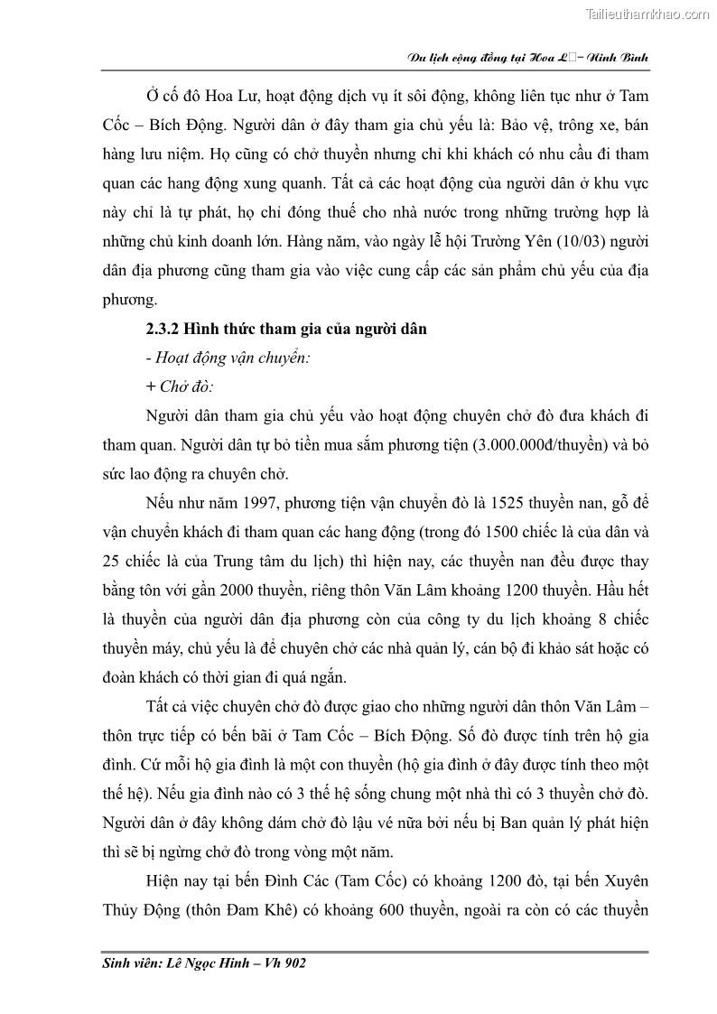 Khóa luận tốt nghiệp Văn hóa du lịch Nghiên cứu hoạt động du lịch cộng đồng tại Hoa Lư - Ninh Bình - 11 Trang 81