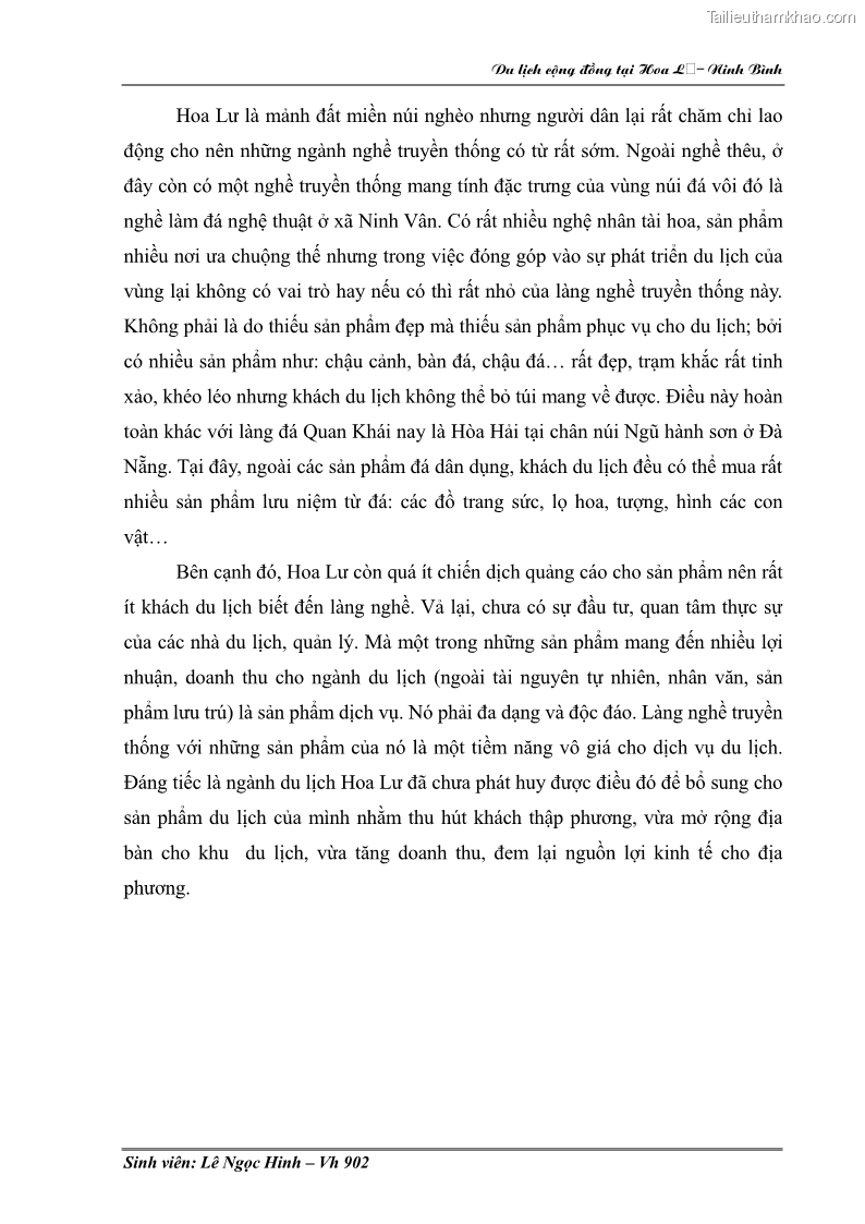 Khóa luận tốt nghiệp Văn hóa du lịch Nghiên cứu hoạt động du lịch cộng đồng tại Hoa Lư - Ninh Bình - 13 Trang 97