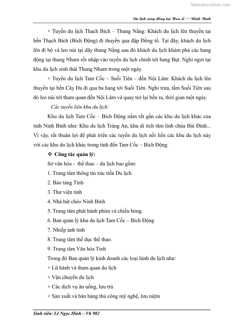 Khóa luận tốt nghiệp Văn hóa du lịch Nghiên cứu hoạt động du lịch cộng đồng tại Hoa Lư - Ninh Bình - 14 Trang 105