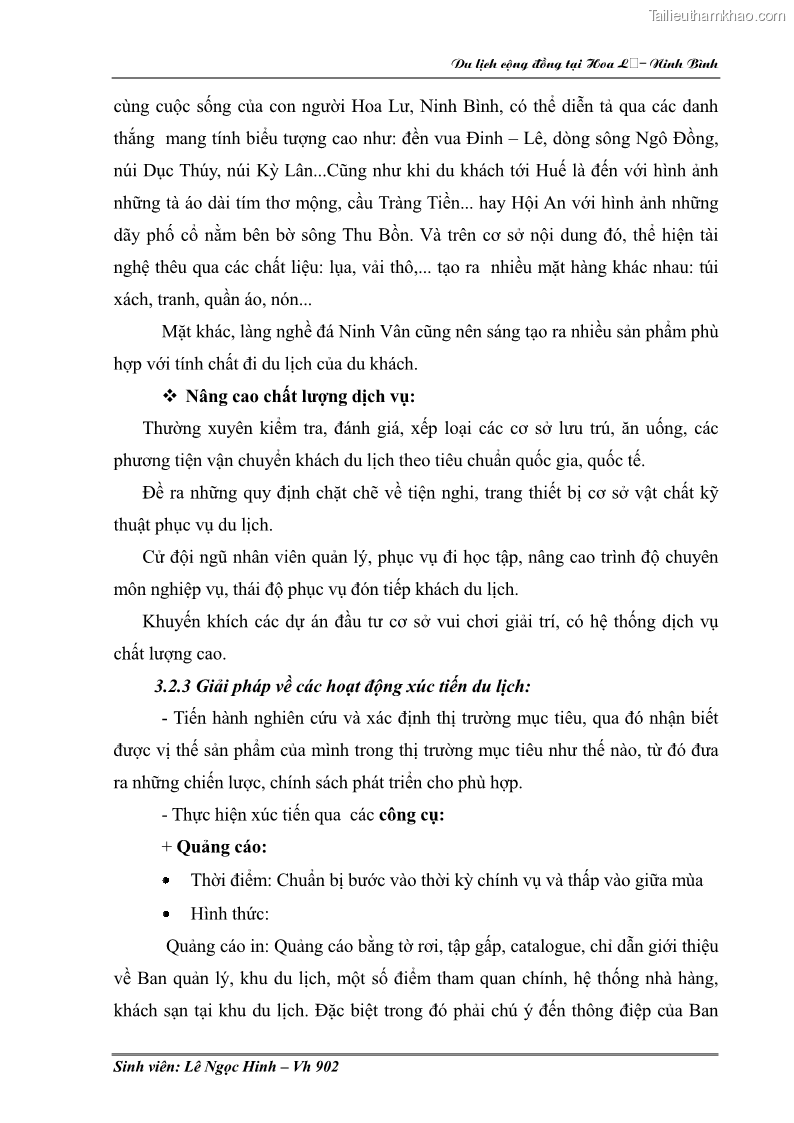 Khóa luận tốt nghiệp Văn hóa du lịch Nghiên cứu hoạt động du lịch cộng đồng tại Hoa Lư - Ninh Bình - 15 Trang 113