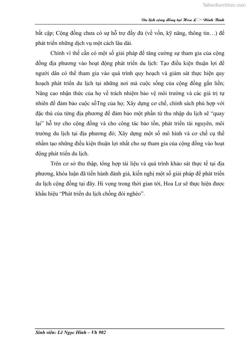 Khóa luận tốt nghiệp Văn hóa du lịch Nghiên cứu hoạt động du lịch cộng đồng tại Hoa Lư - Ninh Bình - 16 Trang 121