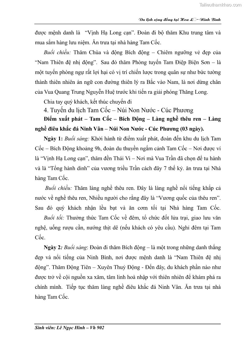 Khóa luận tốt nghiệp Văn hóa du lịch Nghiên cứu hoạt động du lịch cộng đồng tại Hoa Lư - Ninh Bình - 18 Trang 137