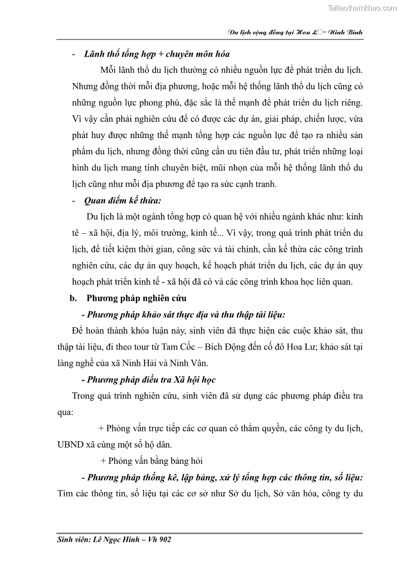 Khóa luận tốt nghiệp Văn hóa du lịch Nghiên cứu hoạt động du lịch cộng đồng tại Hoa Lư - Ninh Bình - 2 Trang 9