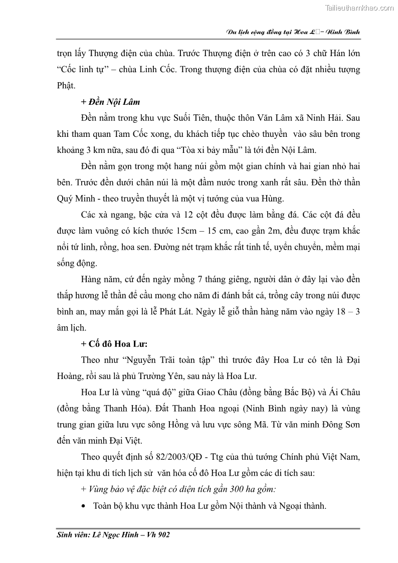 Khóa luận tốt nghiệp Văn hóa du lịch Nghiên cứu hoạt động du lịch cộng đồng tại Hoa Lư - Ninh Bình - 7 Trang 49