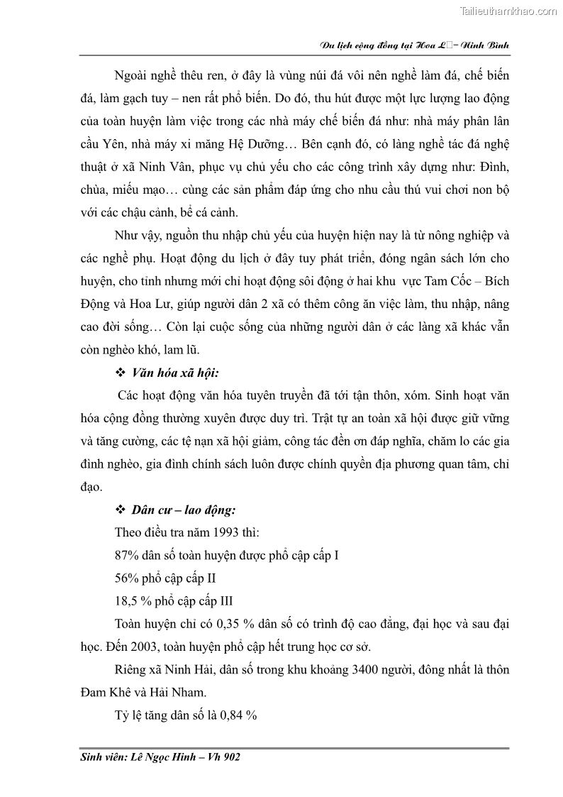 Khóa luận tốt nghiệp Văn hóa du lịch Nghiên cứu hoạt động du lịch cộng đồng tại Hoa Lư - Ninh Bình - 9 Trang 65