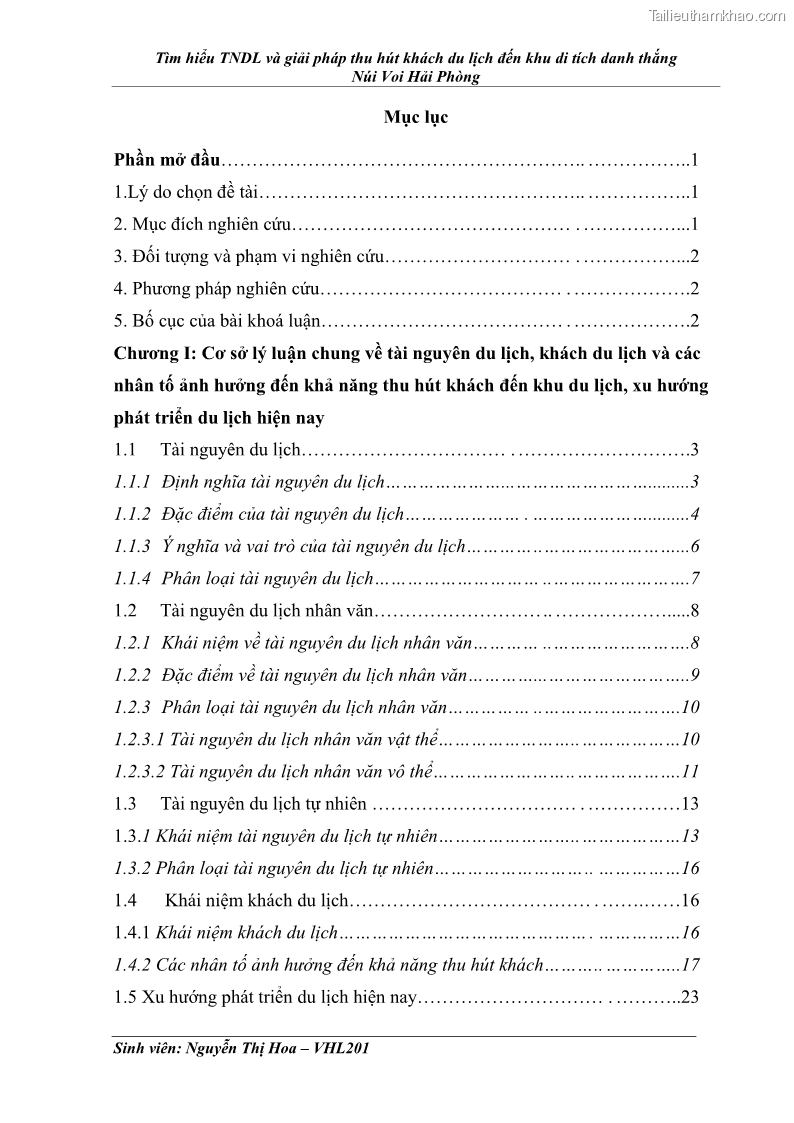 Khóa luận tốt nghiệp Văn hóa du lịch Tìm hiểu tài nguyên du lịch và giải pháp thu hút khách du lịch đến khu di tích danh thắng Núi Voi Hải Phòng - 1 Trang 1