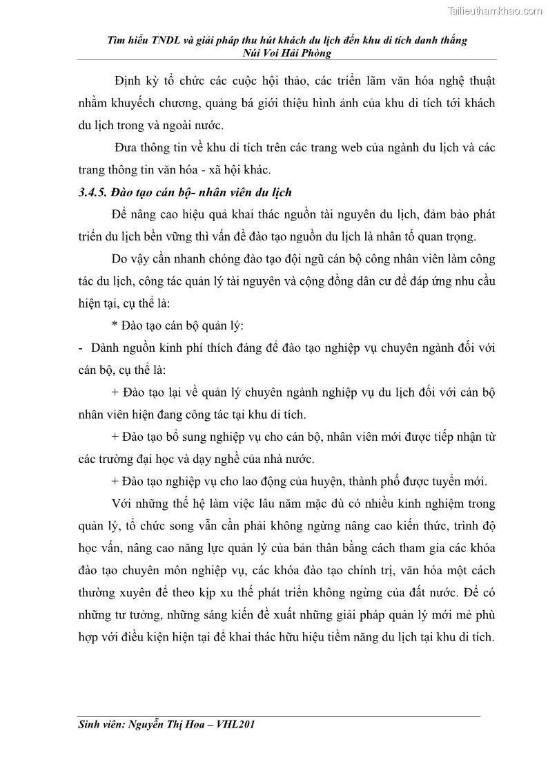 Khóa luận tốt nghiệp Văn hóa du lịch Tìm hiểu tài nguyên du lịch và giải pháp thu hút khách du lịch đến khu di tích danh thắng Núi Voi Hải Phòng - 9 Trang 65