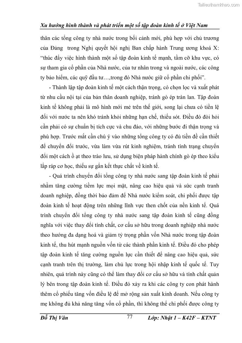 Khóa luận tốt nghiệp Xu hướng hình thành và phát triển một số tập đoàn kinh tế ở Việt Nam - 11 Trang 81