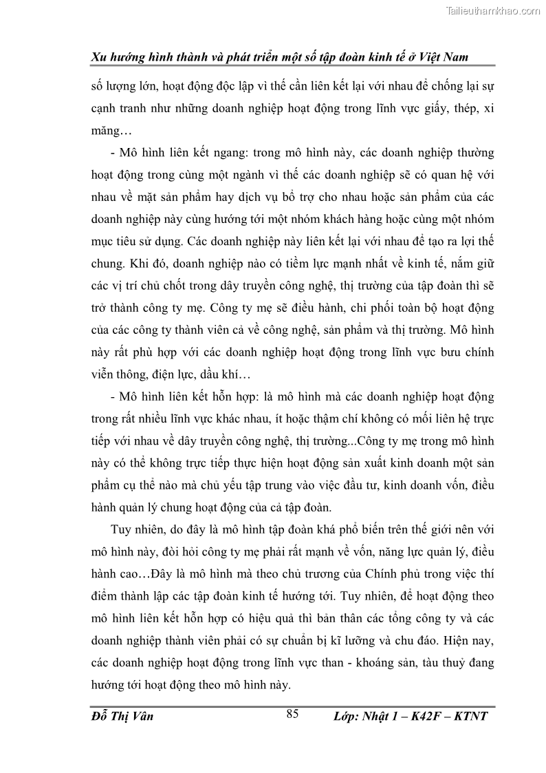 Khóa luận tốt nghiệp Xu hướng hình thành và phát triển một số tập đoàn kinh tế ở Việt Nam - 12 Trang 89
