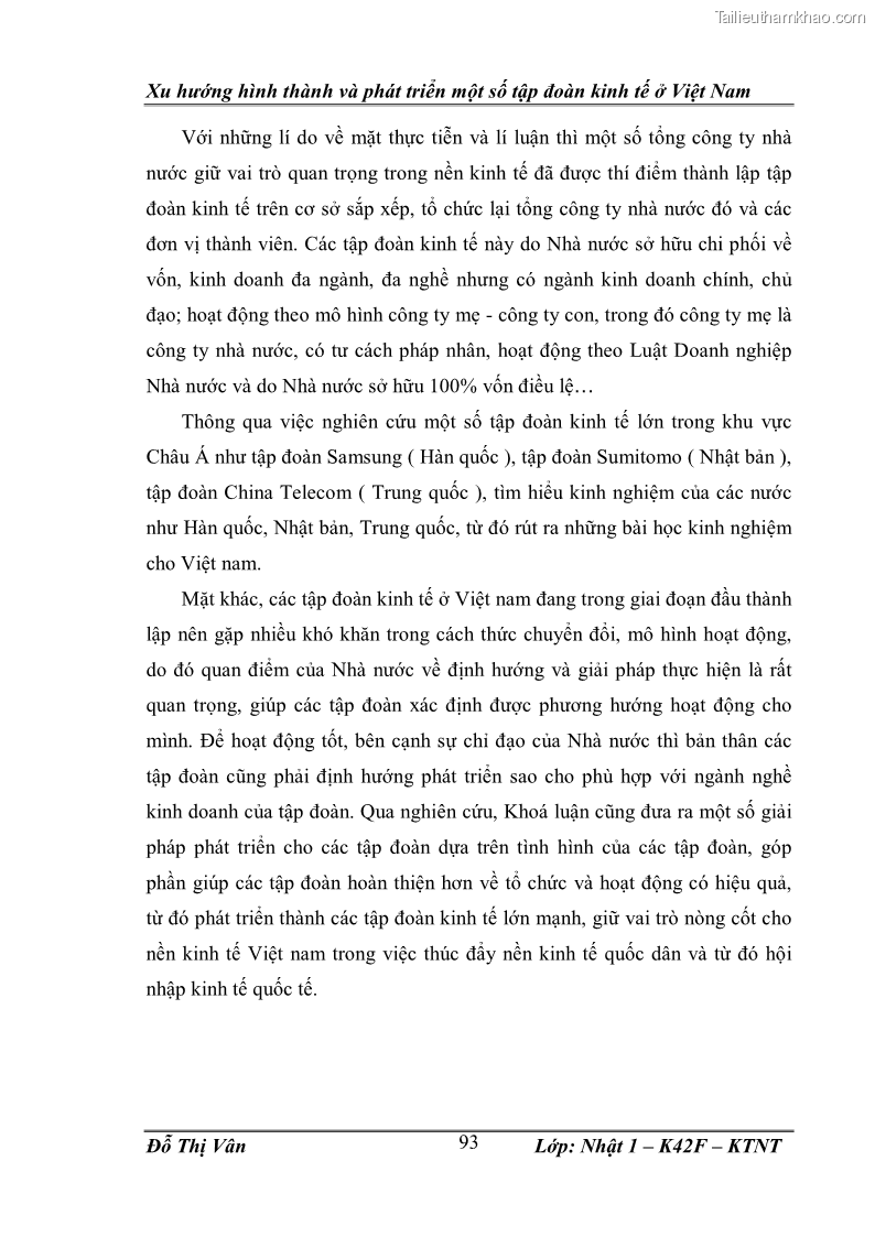 Khóa luận tốt nghiệp Xu hướng hình thành và phát triển một số tập đoàn kinh tế ở Việt Nam - 13 Trang 97
