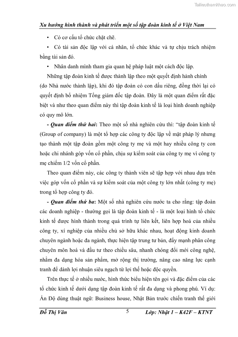 Khóa luận tốt nghiệp Xu hướng hình thành và phát triển một số tập đoàn kinh tế ở Việt Nam - 2 Trang 9