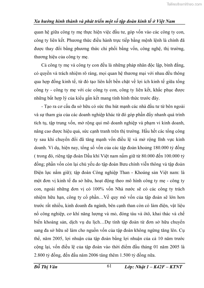 Khóa luận tốt nghiệp Xu hướng hình thành và phát triển một số tập đoàn kinh tế ở Việt Nam - 9 Trang 65