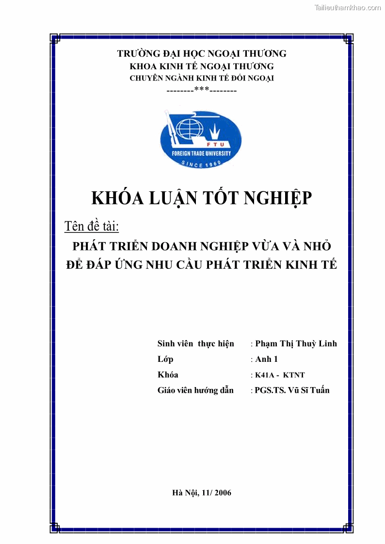 Khóa luận tốt nghiệp Phát triển doanh nghiệp vừa và nhỏ để đáp ứng nhu cầu phát triển kinh tế - 1 Trang 1