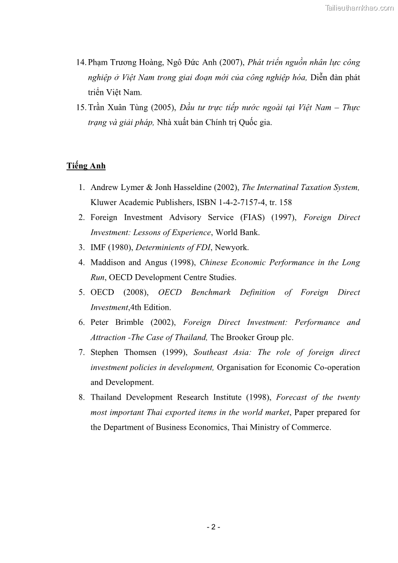 Khóa luận tốt nghiệp Quản lý nhà nước đối với hoạt động FDI tại Việt Nam- Thực trạng và giải pháp - 13 Trang 97