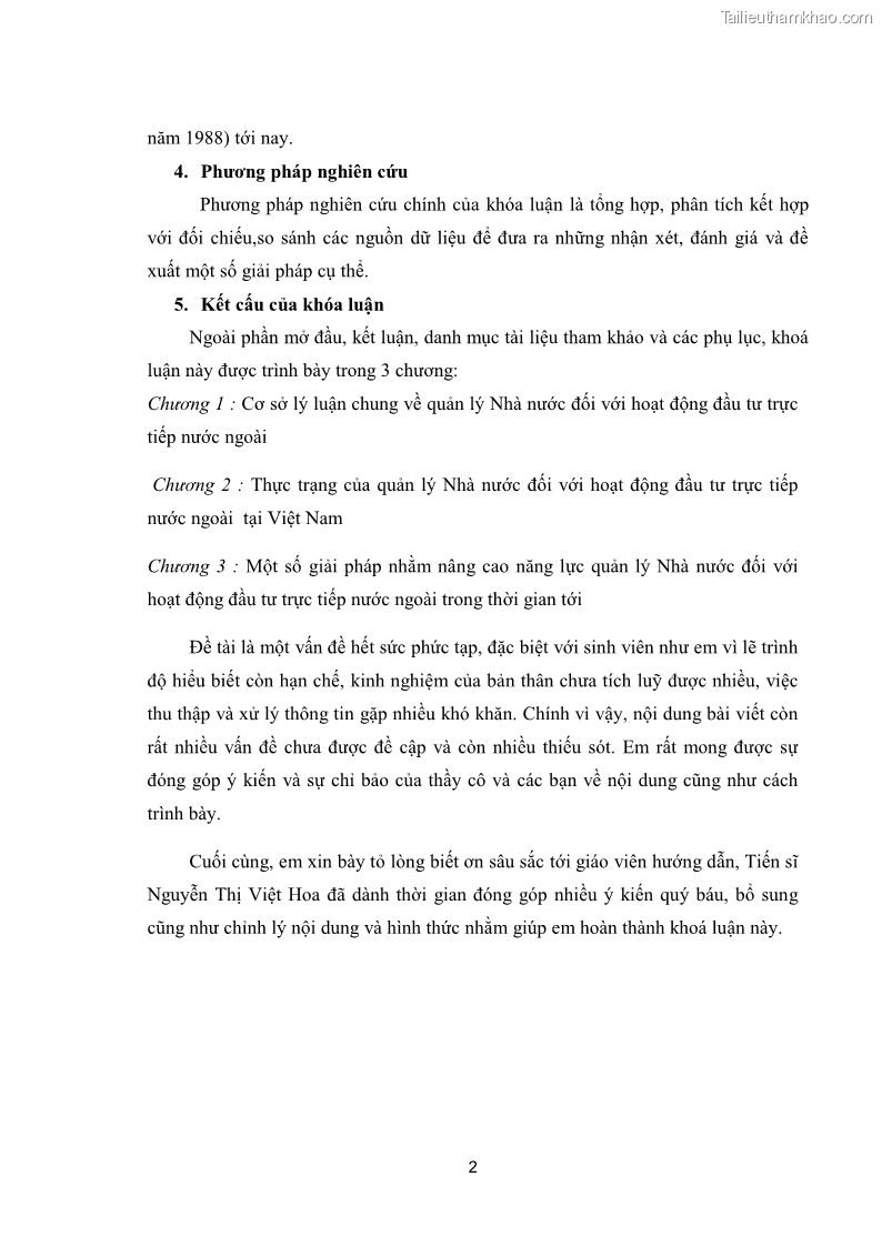 Khóa luận tốt nghiệp Quản lý nhà nước đối với hoạt động FDI tại Việt Nam- Thực trạng và giải pháp - 2 Trang 9