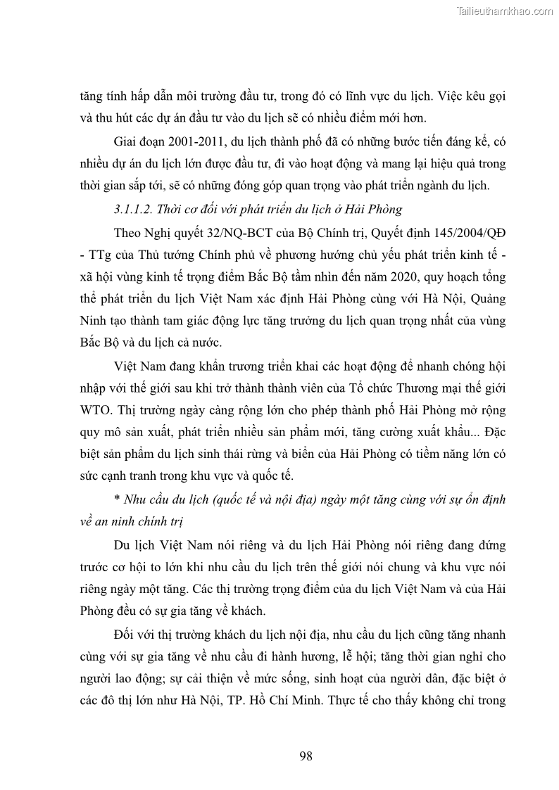 Luận văn Thạc sĩ Kinh tế chính trị Phát triển du lịch ở Hải Phòng trong bối cảnh hội nhập quốc tế - 14 Trang 105