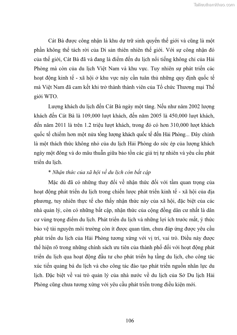 Luận văn Thạc sĩ Kinh tế chính trị Phát triển du lịch ở Hải Phòng trong bối cảnh hội nhập quốc tế - 15 Trang 113