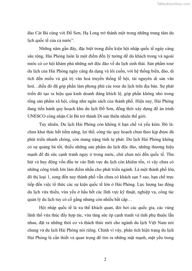 Luận văn Thạc sĩ Kinh tế chính trị Phát triển du lịch ở Hải Phòng trong bối cảnh hội nhập quốc tế - 2 Trang 9