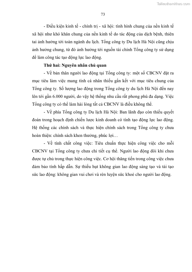 Luận văn Thạc sĩ Quản trị nhân lực Tạo động lực lao động tại Tổng công ty Du lịch Hà Nội - 11 Trang 81