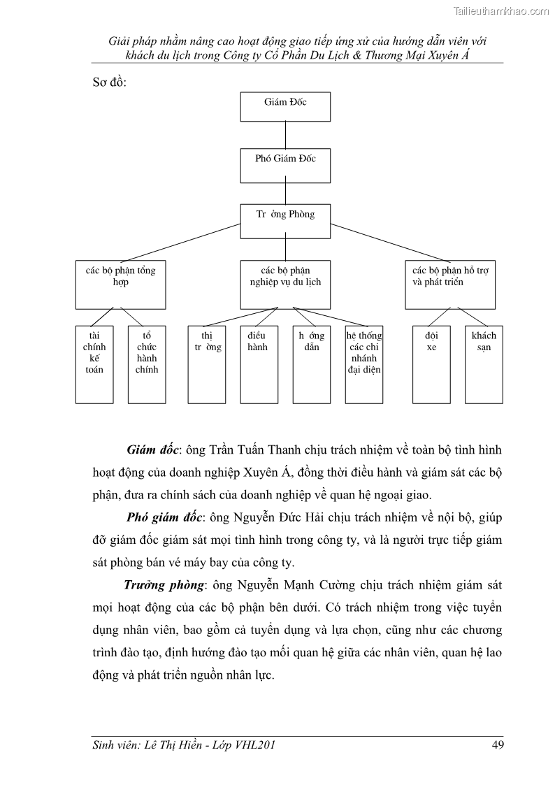 Khóa luận tốt nghiệp Văn hóa du lịch Giải pháp nhằm nâng cao hoạt động giao tiếp ứng xử của hướng dẫn viên với khách du lịch trong Công ty Cổ Phần Du Lịch & Thương Mại Xuyên Á - 7 Trang 49