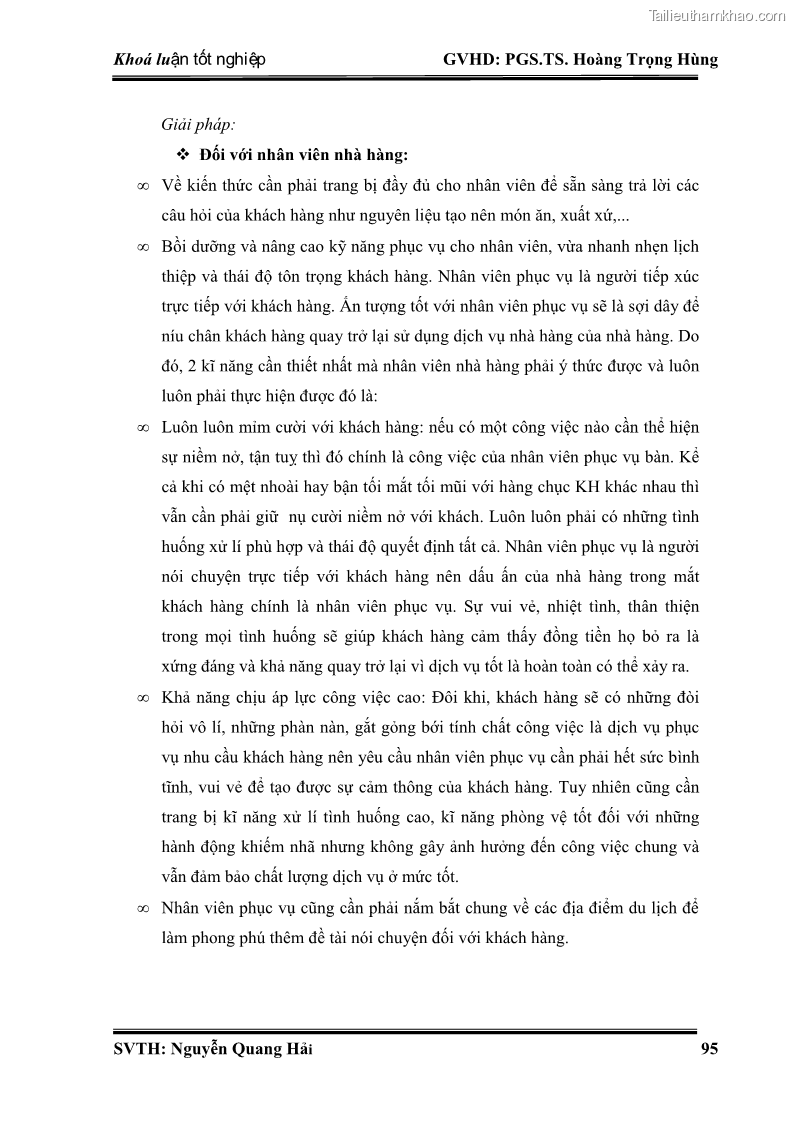 Khóa luận tốt nghiệp Quản trị kinh doanh Nâng cao chất lượng dịch vụ tại DMZ Bar – Công ty cổ phần du lịch DMZ - 14 Trang 105