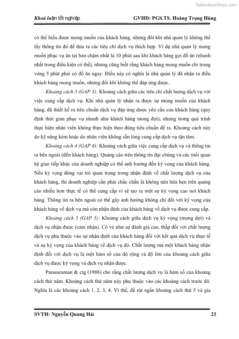 Khóa luận tốt nghiệp Quản trị kinh doanh Nâng cao chất lượng dịch vụ tại DMZ Bar – Công ty cổ phần du lịch DMZ - 5 Trang 33