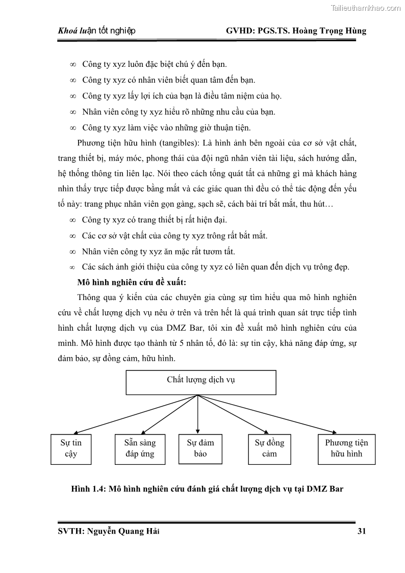 Khóa luận tốt nghiệp Quản trị kinh doanh Nâng cao chất lượng dịch vụ tại DMZ Bar – Công ty cổ phần du lịch DMZ - 6 Trang 41