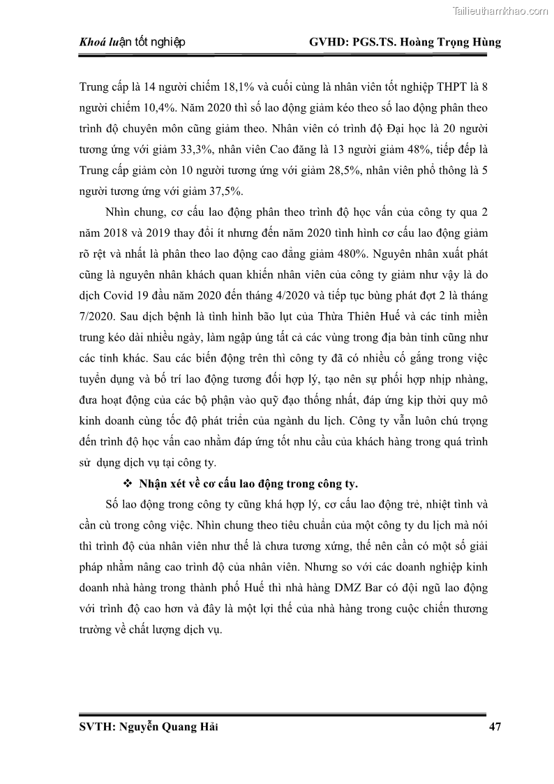 Khóa luận tốt nghiệp Quản trị kinh doanh Nâng cao chất lượng dịch vụ tại DMZ Bar – Công ty cổ phần du lịch DMZ - 8 Trang 57