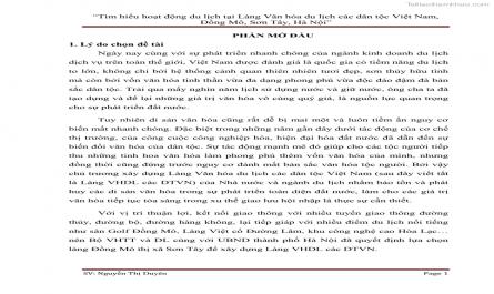 Khóa luận tốt nghiệp Tìm hiểu hoạt động du lịch tại Làng Văn hóa du lịch các dân tộc Việt Nam, Đồng Mô, Sơn Tây, Hà Nội - 1