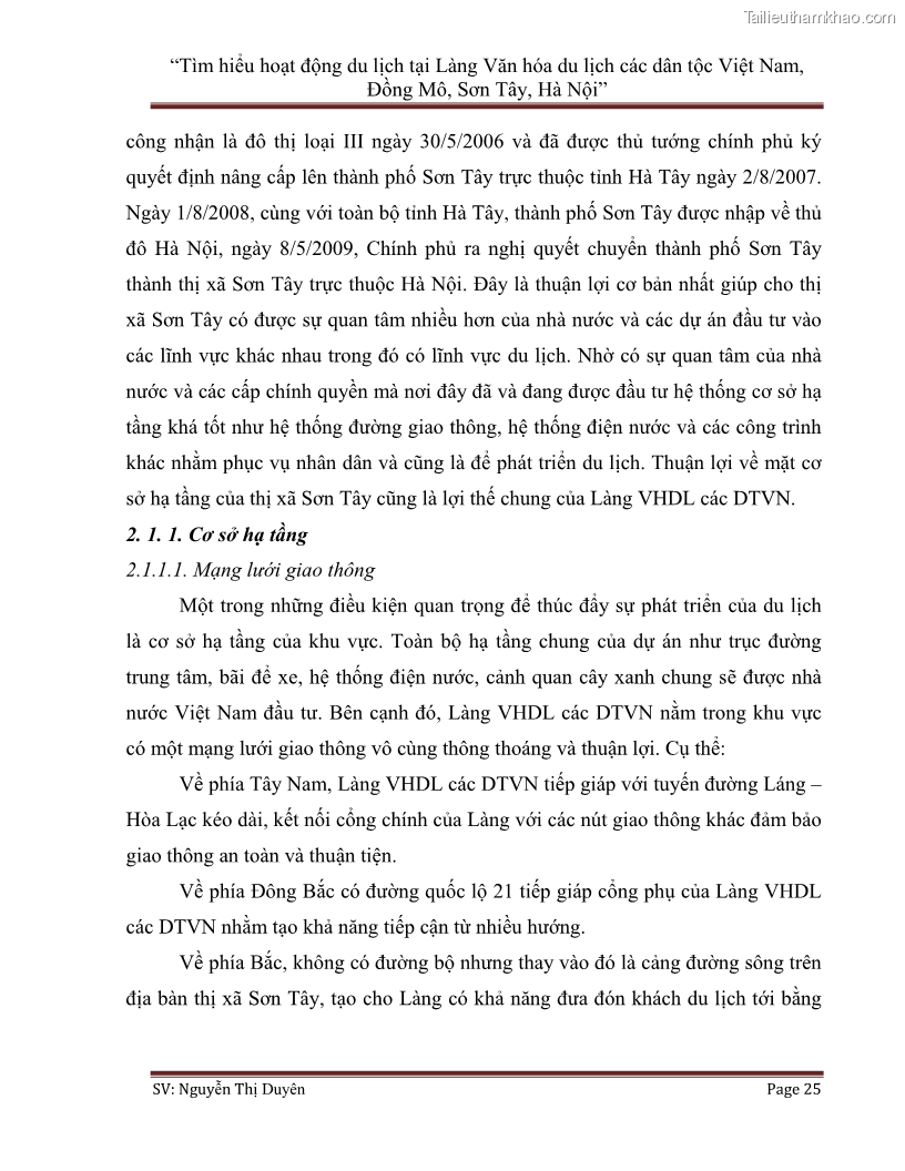 Khóa luận tốt nghiệp Tìm hiểu hoạt động du lịch tại Làng Văn hóa du lịch các dân tộc Việt Nam, Đồng Mô, Sơn Tây, Hà Nội - 4 Trang 25
