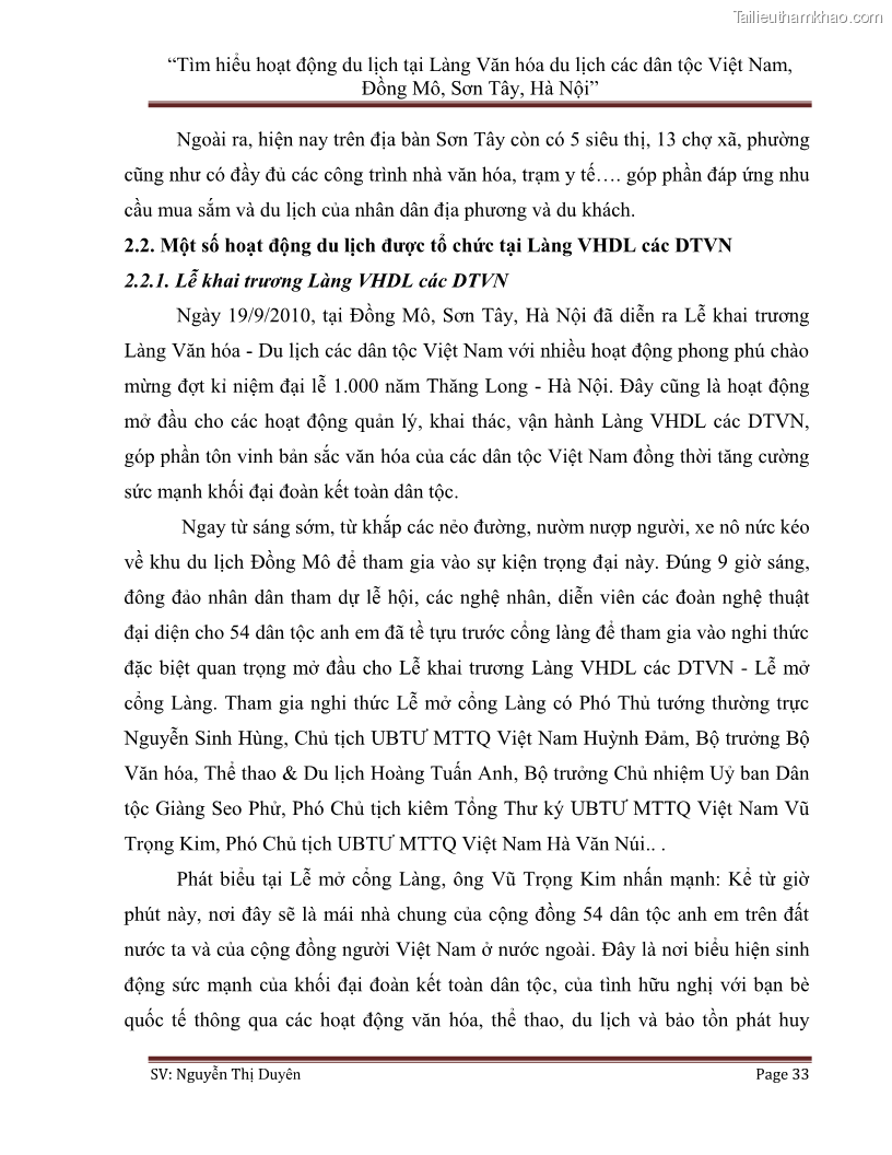 Khóa luận tốt nghiệp Tìm hiểu hoạt động du lịch tại Làng Văn hóa du lịch các dân tộc Việt Nam, Đồng Mô, Sơn Tây, Hà Nội - 5 Trang 33