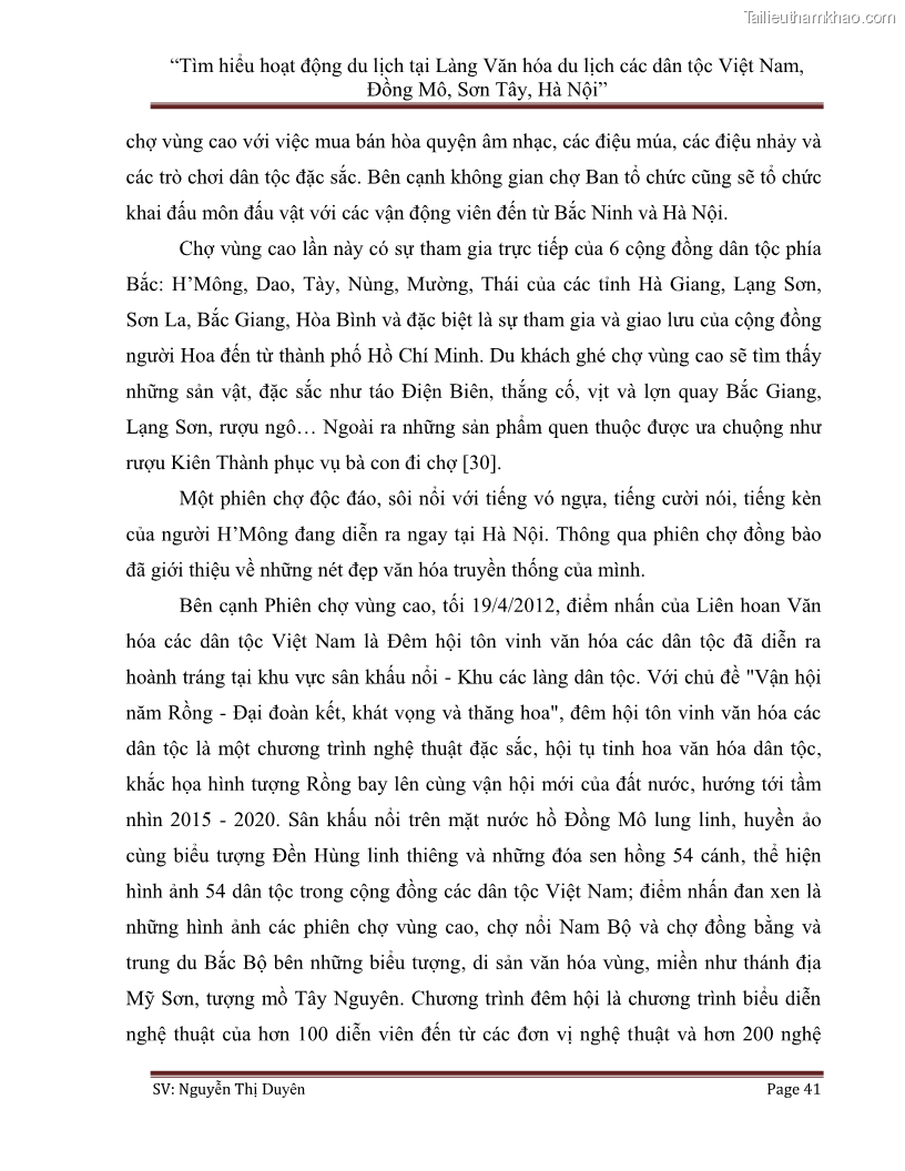 Khóa luận tốt nghiệp Tìm hiểu hoạt động du lịch tại Làng Văn hóa du lịch các dân tộc Việt Nam, Đồng Mô, Sơn Tây, Hà Nội - 6 Trang 41