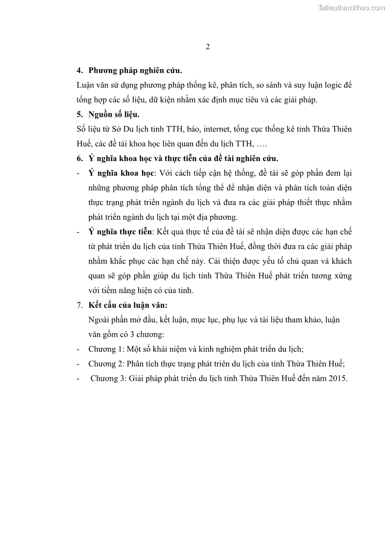 Luận văn Thạc sĩ Kinh tế Giải pháp du lịch tỉnh Thừa Thiên Huế đến 2015 - 2 Trang 9