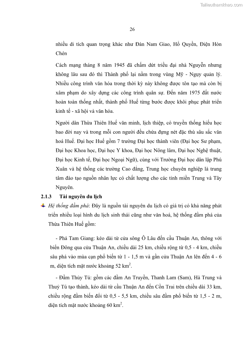 Luận văn Thạc sĩ Kinh tế Giải pháp du lịch tỉnh Thừa Thiên Huế đến 2015 - 5 Trang 33