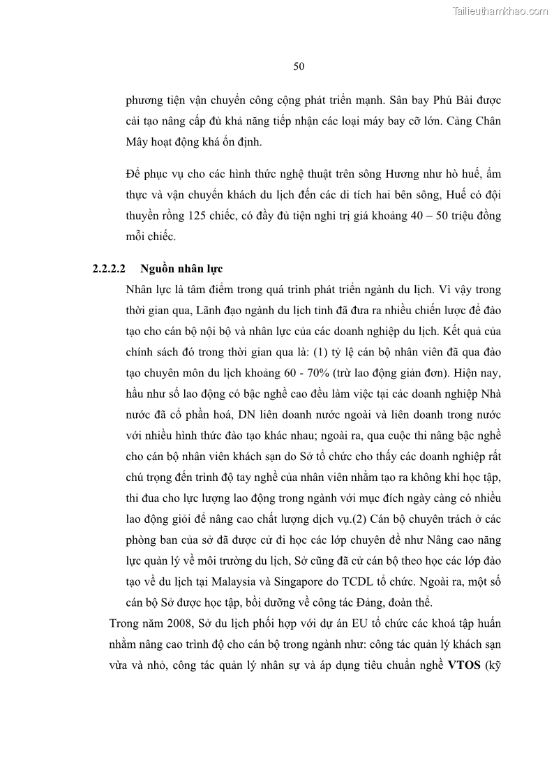 Luận văn Thạc sĩ Kinh tế Giải pháp du lịch tỉnh Thừa Thiên Huế đến 2015 - 8 Trang 57