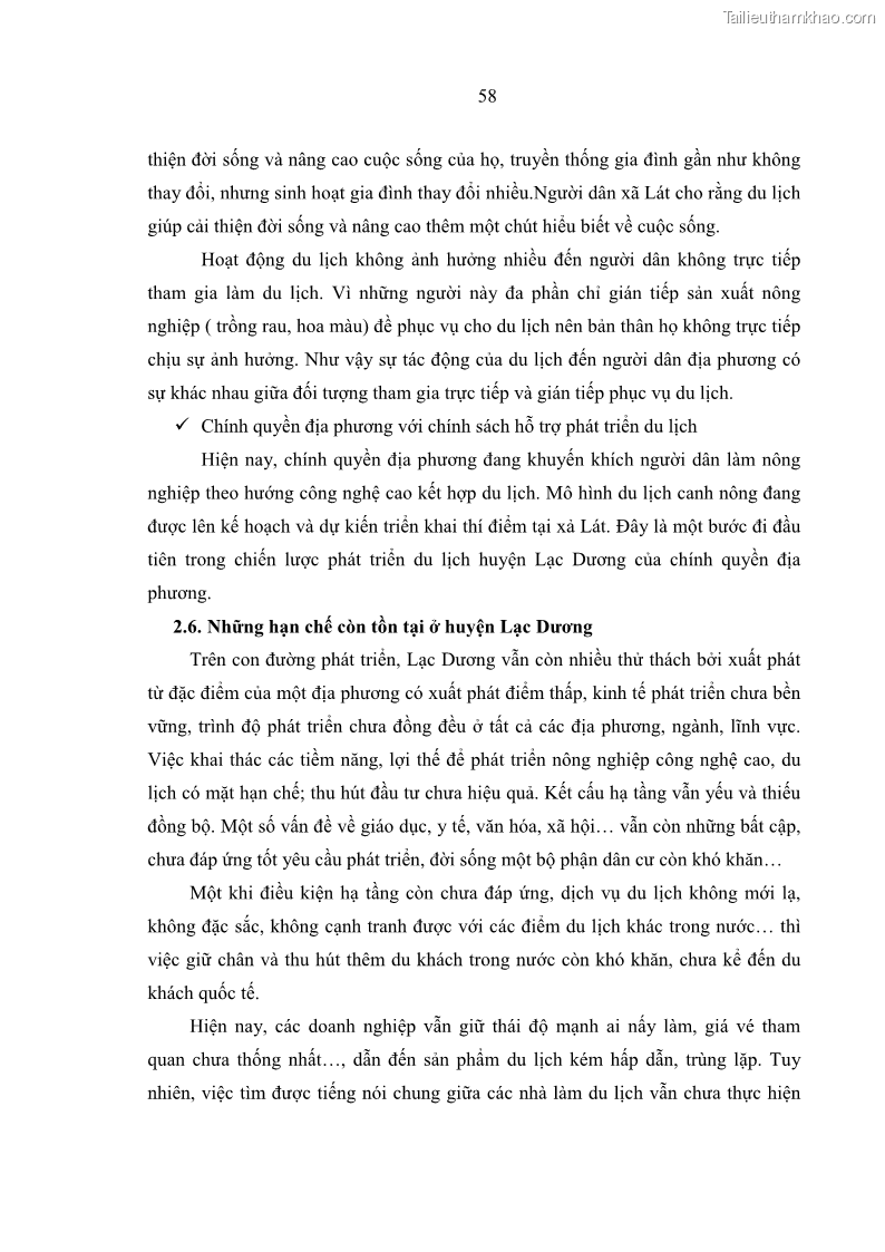 Luận văn Thạc sĩ Quản trị dịch vụ du lịch và lữ hành Giải pháp phát triển du lịch cộng đồng tại huyện Lạc Dương, tỉnh Lâm Đồng - 10 Trang 73