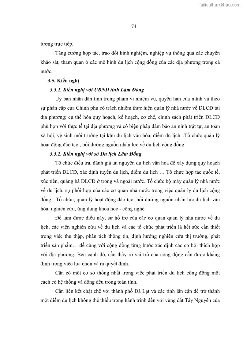 Luận văn Thạc sĩ Quản trị dịch vụ du lịch và lữ hành Giải pháp phát triển du lịch cộng đồng tại huyện Lạc Dương, tỉnh Lâm Đồng - 12 Trang 89
