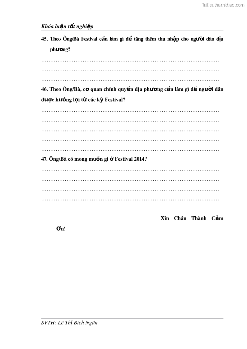 Khóa luận tốt nghiệp Tác động của Festival đến đời sống người dân thành phố Huế Nghiên cứu trường hợp tại 2 phường Thuận Thành, Phú Hội - thành phố Huế - 16 Trang 121