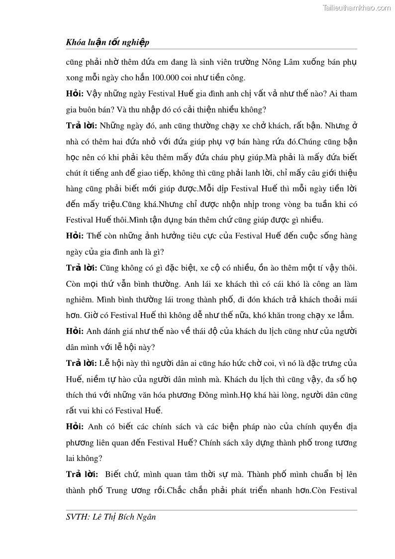 Khóa luận tốt nghiệp Tác động của Festival đến đời sống người dân thành phố Huế Nghiên cứu trường hợp tại 2 phường Thuận Thành, Phú Hội - thành phố Huế - 17 Trang 129